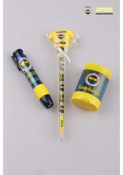 Lisanslı Fenerbahçe Silgi Tepeli Kurşun Kalem , Roket Silgi Ve Jumbo Kalemtraş Kırtasiye Seti Altın