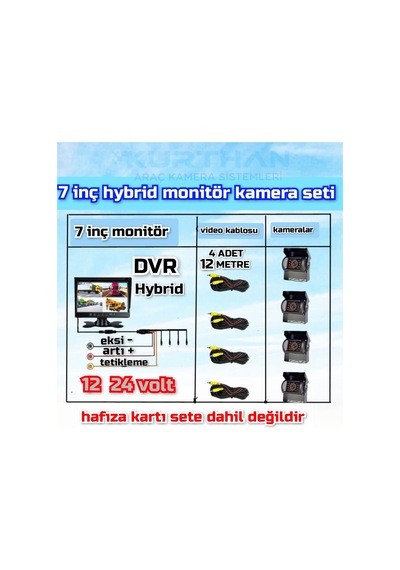 256 Gb 4 Adet Metal Kasa Kamera Ve 7'' Hybrid Dvr Set 12-24 Volt