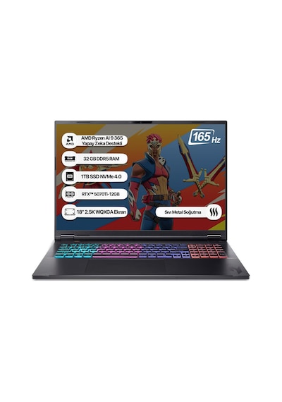 Acer Nitro 18 NH.QYFEY.001-32 Ryzen AI 9 365 32 GB 1 TB SSD 12 GB RTX5070Tİ 18" Free Dos Dizüstü Bilgisayar
