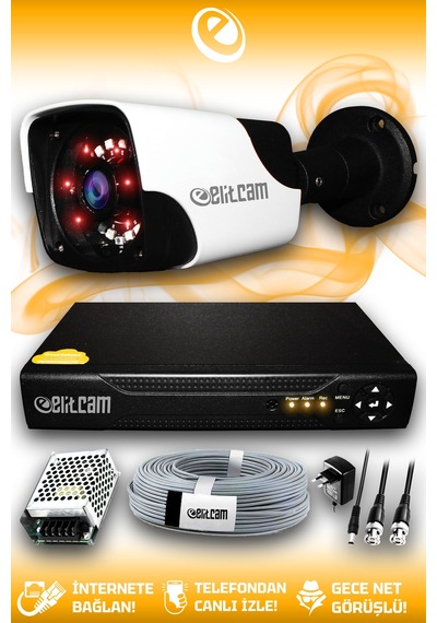 Elitcam 1 Kameralı Panda 1 Dış Kamera Set HDD'siz Full HD Gece Görüşlü Güvenlik Kamerası Sistemi