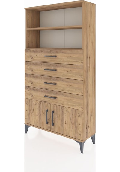 Arges Dolap 2 Raflı 4 Çekmeceli 2 Kapaklı 88x30x163 Çam-çam Çam