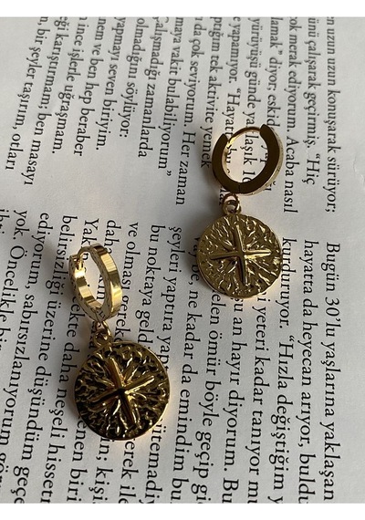 Kutup Yıldızı Halka Çelik Kararmaz Gold Kaplama Küpe Çifti