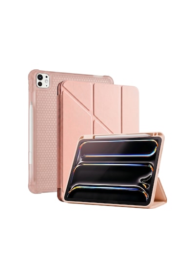 Ps Apple Uyumlu iPad Pro 13 İnç M5 / M4 Tri Folding Standlı Kılıf - Pembe Kapaklı Kılıf