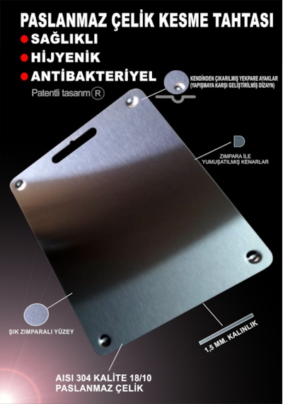 Paslanmaz Çelik Kesme Tahtası-antibakteriyel-ayaklı-patentli-304