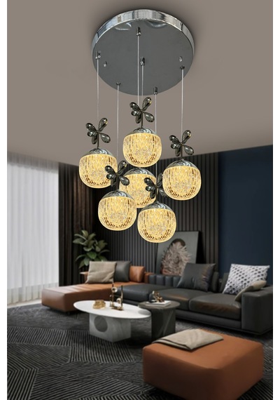 Modern Sarkıt Cam 7 Top Led Avize Çok Renkli