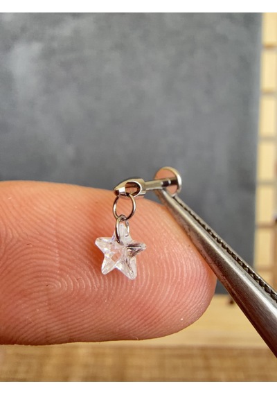 Yüksek Kalite G23 Titanium Sallantı Yıldız Zirkon Titanyum 6x1.2mm Labret Piercing Gümüş