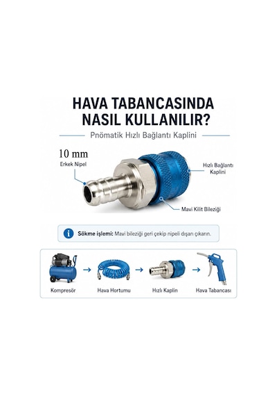 1 Adet Rulmanlı Jak Bağlantı Erkek Metal Kaplin Hortum Pnömatik Hava Tabancası Bağlantı 1/2 Pn25