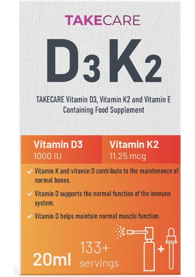 Takecare Vitamin D3 K2 İçeren Takviye Edici Gıda 20 ML