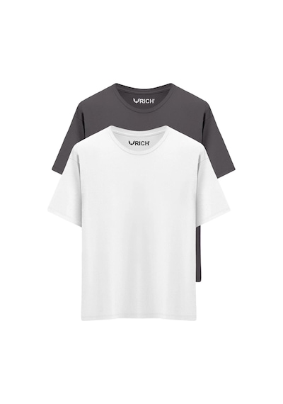Rich Erkek 2 Li Paket %100 Pamuk Oversize Tişört Basic Bisiklet Yaka Kısa Kollu T-shirt Gri