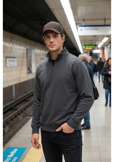 Buratti Pamuklu Regular Fit Yarım Fermuarlı Dik Yaka Erkek Sweat 5905470 Antrasit