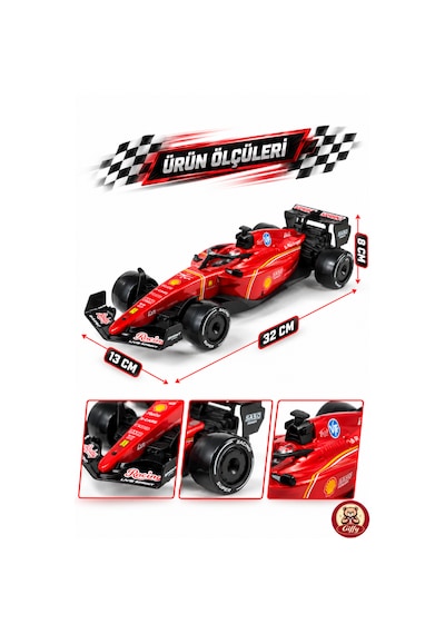 Oyuncak Uzaktan Kumandalı Formula 1 Rc Drift Yarış Arabası 20 Km/sa Hız, Hassas Gaz Kontrolü, Led Işık Ve Type-c Şarj Kırmızı
