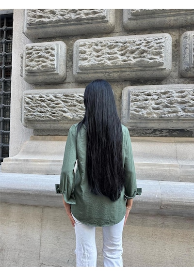 WeShaya Haki Kırışık Oversize %100 Pamuk Gömlek Haki