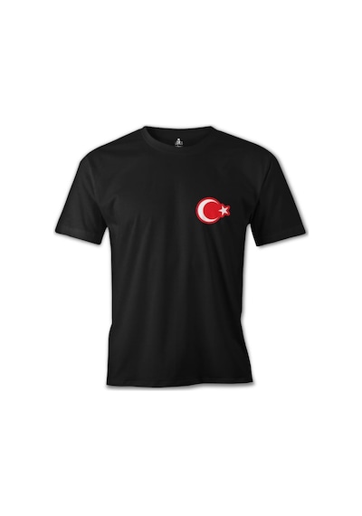 Ay Yıldız - Göğüs Logo Siyah Erkek Tshirt