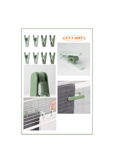 Slibb, Çamaşır Mandalı, 24 Adet, Yeşil Renk 3x8 5 Tr Diğer