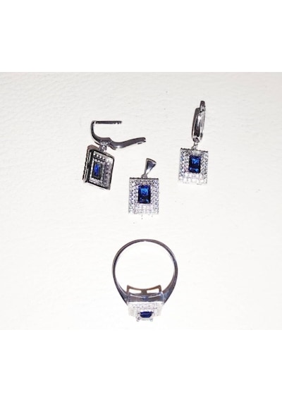 Oriental Kuyumculuk Jewellery Safir Taşlı Gümüş Set Takım Gümüş