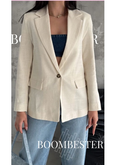 Boombester Kadın Flam Keten Astarlı Blazer Ceket Çizgili Astar Detay Rahat Kalıp İnce Ceket Ekru Boombester Kadın Flam Keten Astarlı Blazer Ceket Çizgili Astar Detay Rahat Kalıp İnce Ceket Ekru