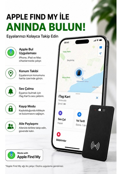 Aircard Find My Destekli Kartlık Takip Cihazı İphone Ve Android Uyumlu Kablosuz Şarj Akıllı Gps Siyah