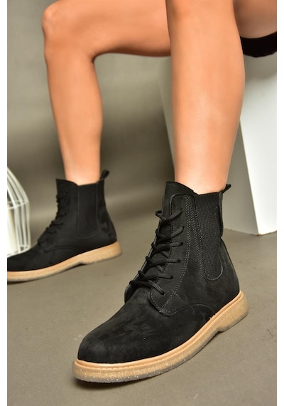 Fox Shoes R374961902 Siyah Süet Yanı Lastikli Klasik Kadın Bot Siyah