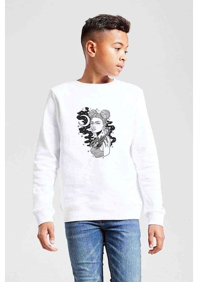 Tshirthane Scorpio Queen Baskılı Unisex Çocuk Beyaz Sweatshirt