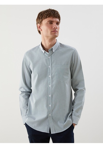 Lcwaıkıkı Classic Yeşil Regular Fit Uzun Kollu Çizgili Poplin Erkek Gömlek