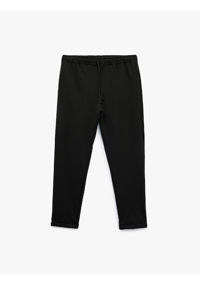 Koton Straight Fit Pike Kumaş Cep Detaylı Rahat Kesim Beli Bağcıklı Pantolon Siyah 7wam40003hk