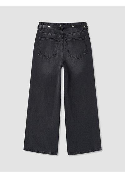 Lcw Jeans Siyah Beli Kemerli Wideleg Kadın Jean Pantolon