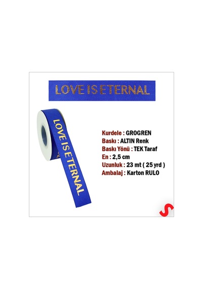 Grogren Kurdele Eternal Altın Baskılı, 2,5cm X 23mt - Koyu Mavi 0 - 99
