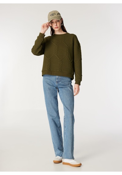 Mustang Haki Kadın Bisiklet Loose Fit Örgü Sweatshirt M4wl-swt-1927