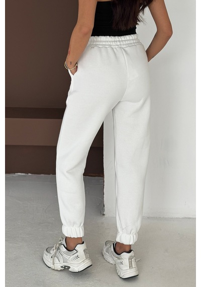 Kadın Yüksek Bel Jogger Eşofman Altı Soft Motion Beyaz