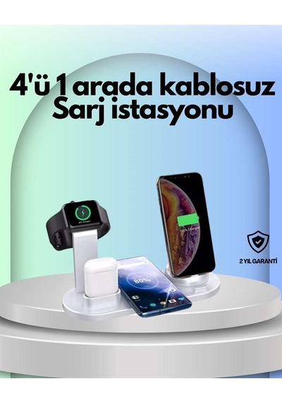 İphone, Watch Ve Airpods İle Uyumlu 4'ü 1 Arada Şarj Ünitesi Tüm Cihazları Tek Noktada