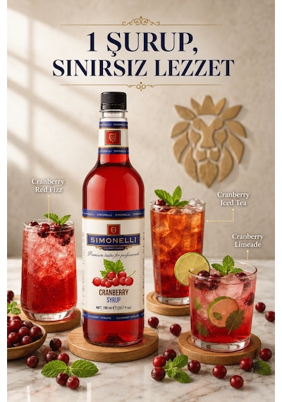 Simonelli Kızılcık Cranberry Aromalı Kahve ve Kokteyl Şurubu 700 ML + Pompa