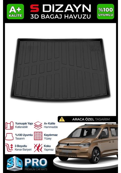 S-dizayn Vw Caddy 3d Pro Bagaj Havuzu 2020 Üzeri A+ Kalite