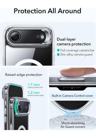 Esr Apple Uyumlu iPhone 17 Air Classic Hybrid Magsafe Standlı Kılıf- Kamera Kontrol Buton - Şeffaf Şeffaf