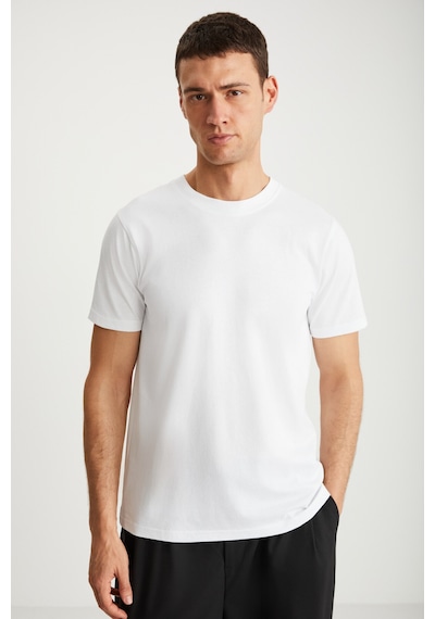 Grımelange Mıchel Erkek Slim Fit Dar Kesim %100 Organik Pamuklu Yana Kayan Dikişli Basic Örme Beyaz T-shirt Grımelange Mıchel Erkek Slim Fit Dar Kesim %100 Organik Pamuklu Yana Kayan Dikişli Basic Örme Beyaz T-shirt