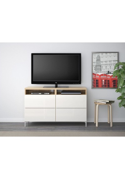 Tv Sehpası, Ağartılmış Meşe Görünümlü-parlak Cila-beyaz, 120x40x74 Cm, Selsvıken, Fren Raylı Beyaz Tv Sehpası, Ağartılmış Meşe Görünümlü-parlak Cila-beyaz, 120x40x74 Cm, Selsvıken, Fren Raylı Beyaz