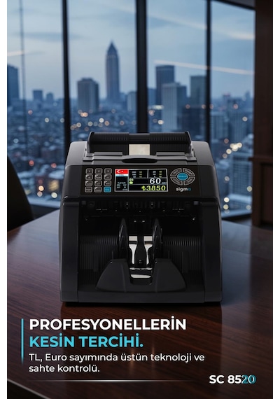 SC8520 Karışık Para Sayma Makinesi, TL ve Euro Karışık, Usd Adet Sayım  + Müşteri Ekranı