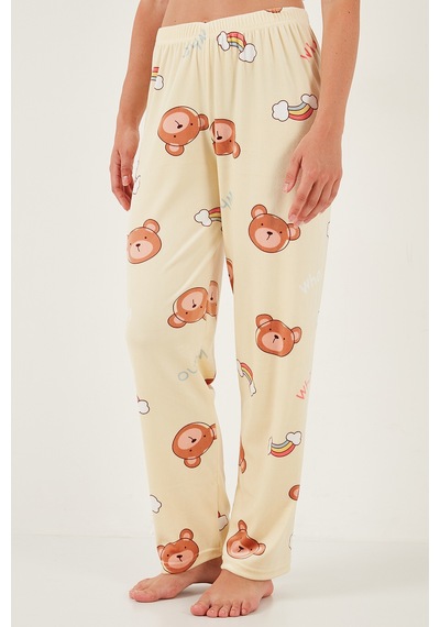 Lela Desenli Regular Fit Bisiklet Yaka Uzun Kollu Bayan Pijama Takımı 65713312 Sarı