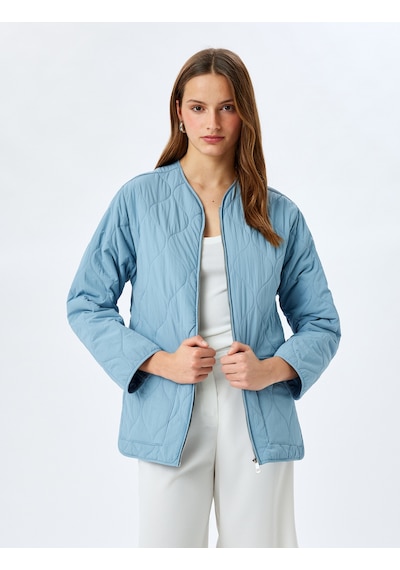 Koton Cepli Fermuarlı Oversize Kapitone Mont Mavi 5sak20037ew Mavi
