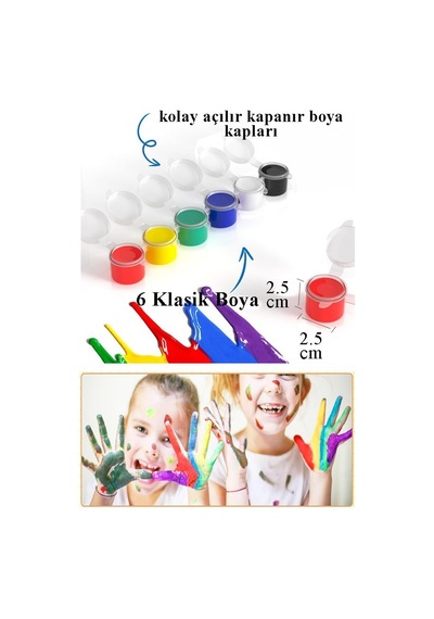 Maske Boyama 1 Paket Boyanabilir Karton Maske Lastikli İnsan Yüzü Suratı Yerli Üretim Fırça Akrilik Boya 6 Renk