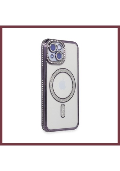Storeşahin Apple Apple iPhone 13 Uyumlu Kılıf Joke Simli Magneticsafe Kılıf - Derin Mor Shn0720