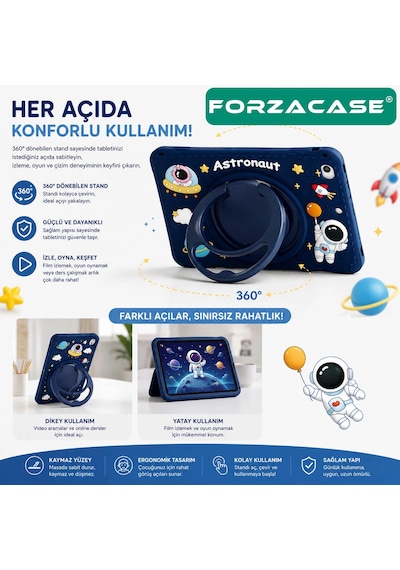 Forzacase İpad Pro 11 2018 İle Uyumlu Astronot Desen Askılı Standlı Silikon Kılıf - Fc1254 Standlı Kapak