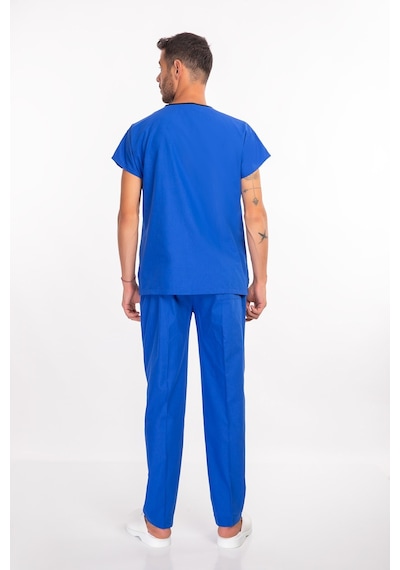Unisex Saks Mavi Soft Likralı Cerrahi Doktor Hemşire Hastane Scrubs Nöbet Takım Saks Mavi Saks Mavi