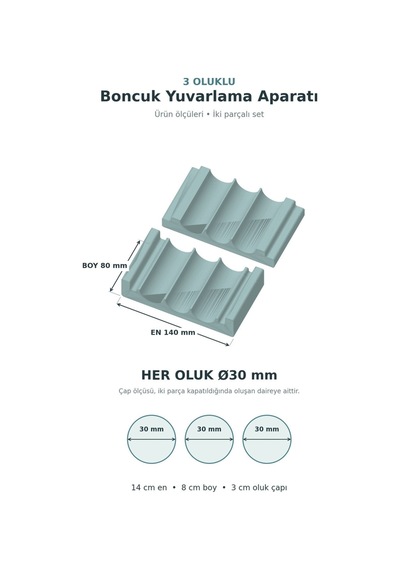 30 Mm 3 Oluklu Boncuk Yuvarlama Aparatı 2 Parça Clay Bead Roller