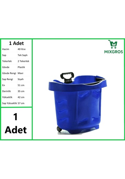 Tekerlekli Plastik Market Alışveriş El Sepeti 40 Litre Mavi 1 Adet