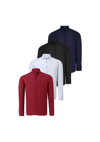 Dörtlü Set G721 Dewberry Erkek Gömlek-siyah-beyaz-lacivert-bordo Siyah-beyaz-lacivert-bordo