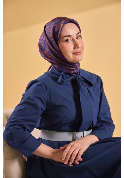 Silk Home Twill İpek Eşarp Line Lacivert Çok Renkli