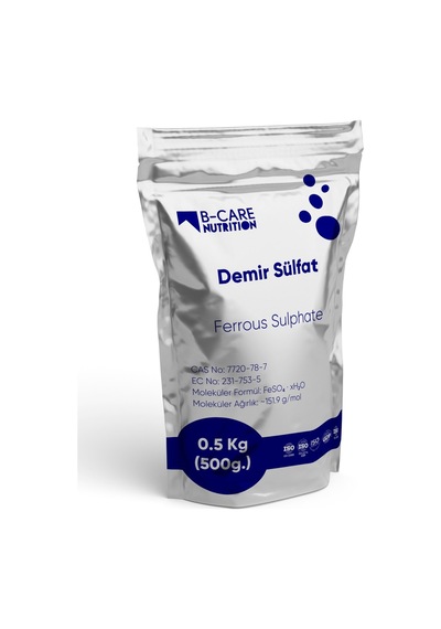 B-care Nutrition Demir Sülfat Ferrous Sulphate Toz Hammadde 0.5 Kg 500g.