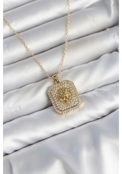 Lb 316l Çelik Zincir Gold Aslan Madalyon Model Zirkon Taşlı Kadın Kolye Tcxbko11139 Çok Renkli