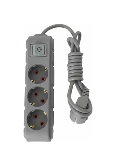 3'lü Anahtarlı Topraklı Priz, 2 Metre, 16a, 250v, Gri 0