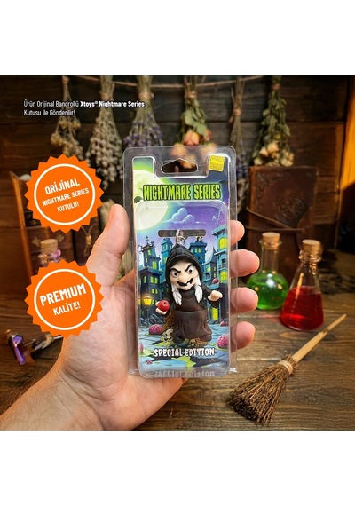 Cadı Figürü Anahtarlık, Hediyelik Halloween Çanta Aksesuarı Ve Hareketli Oyuncak Wicka Beyaz - Siyah
